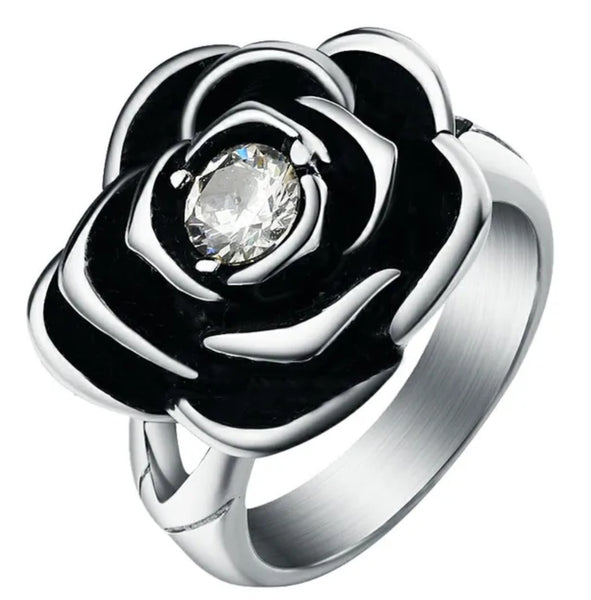 Stainless Steel White Rose Ring