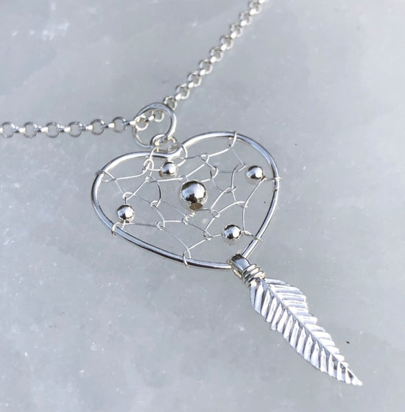 Sterling Silver Heart Dream Catcher Necklace