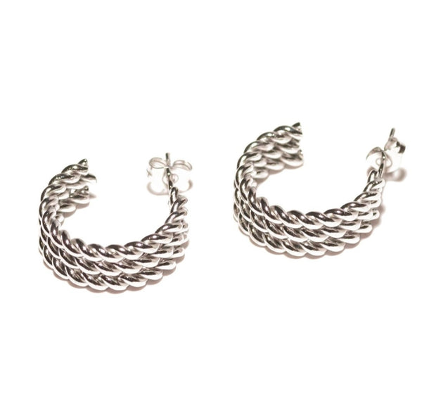 Stainless Steel 3 Rows Twisted Hoop Earrings