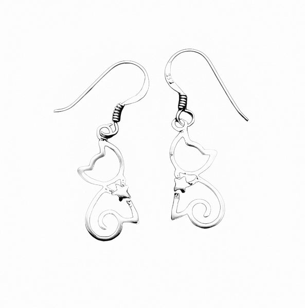 Sterling Silver Cat Hanging Earrings