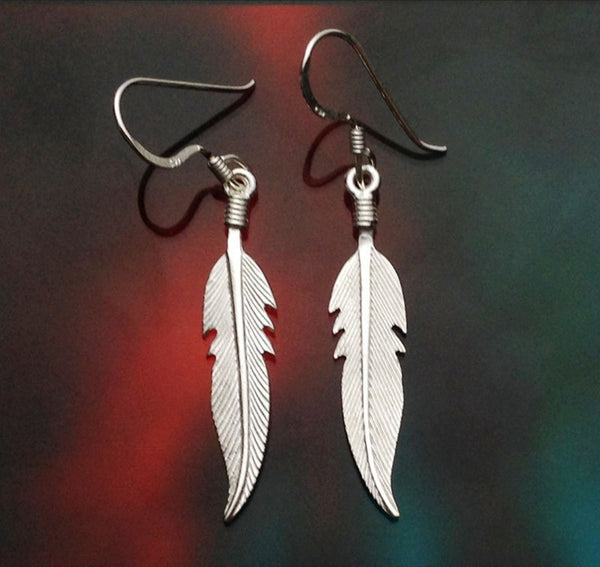 Spirit-Free Bohemian Feather Sterling Silver Dangle Earrings