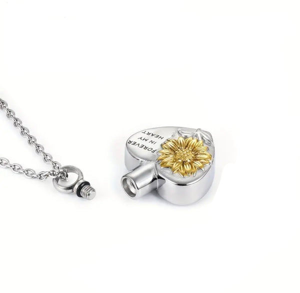 Sunflower Keepsake Memorial Necklace Urn,Stainless Steel