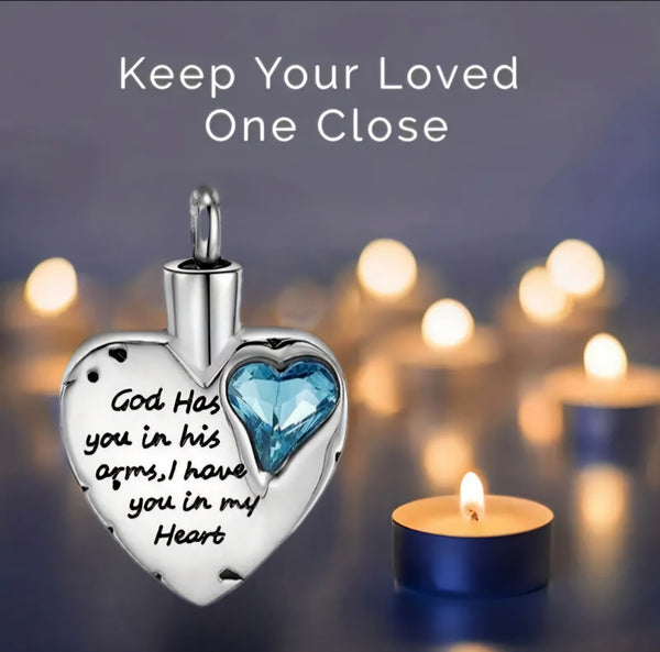 God has you Keepsake Memorial Necklace Urn, Stainless Steel