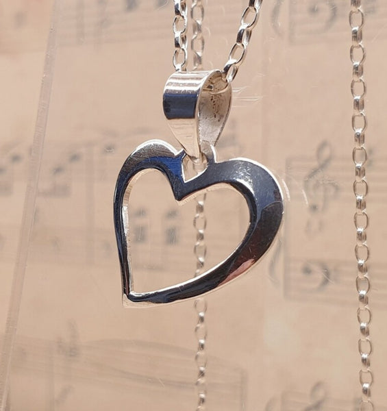 Sterling Silver Small Curved Heart Pendant Necklace