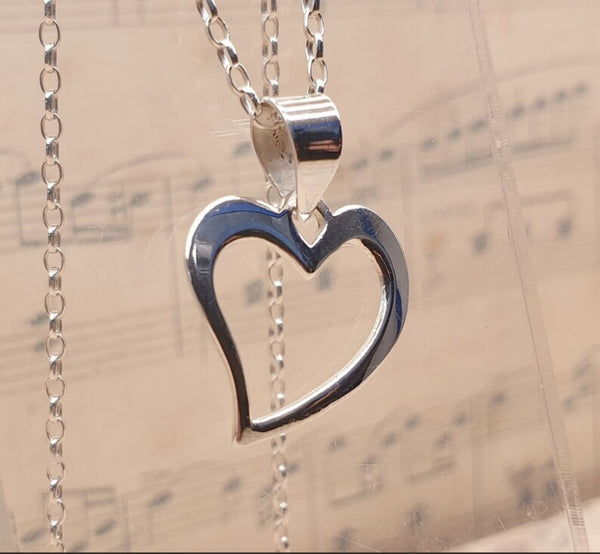 Sterling Silver Small Curved Heart Pendant Necklace