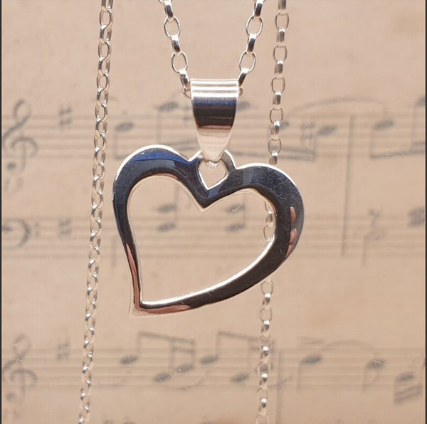 Sterling Silver Small Curved Heart Pendant Necklace