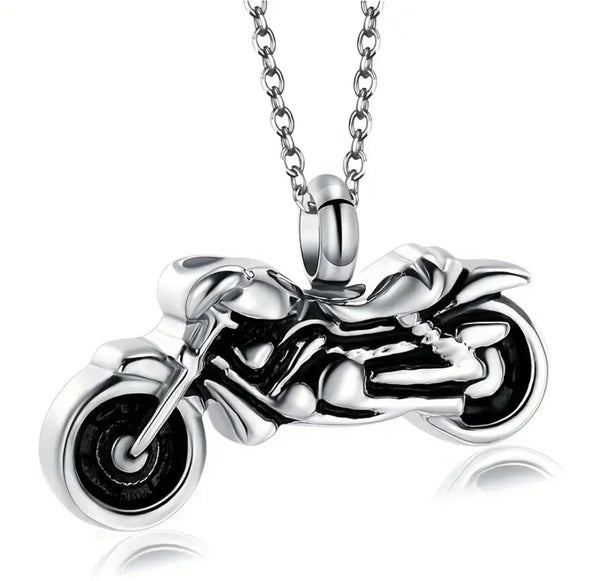 Stainless Steel Motorcycle Urn Keepsake Necklace