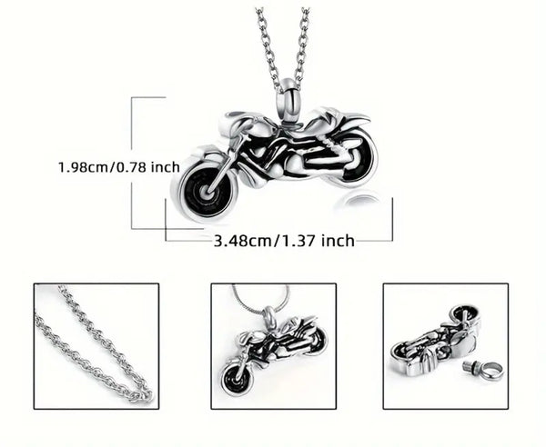 Stainless Steel Motorcycle Urn Keepsake Necklace