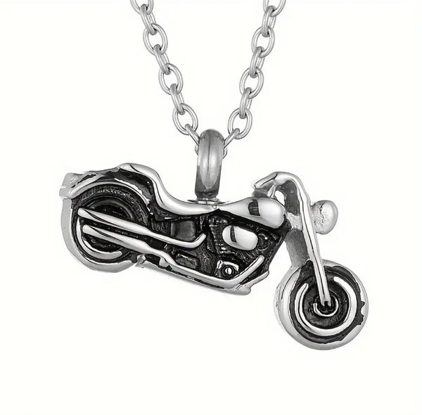 Stainless Steel Motorcycle Urn Keepsake Necklace