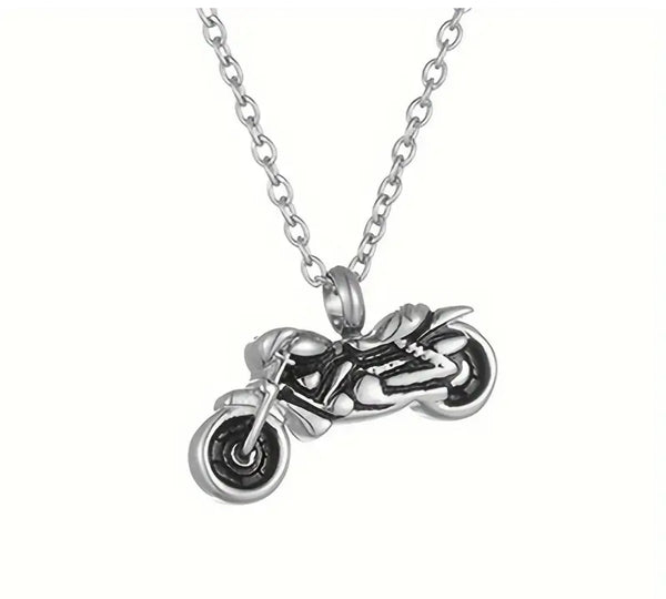 Stainless Steel Motorcycle Urn Keepsake Necklace