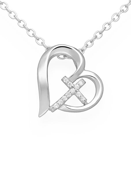 Sterling Silver Heart Cross Necklace