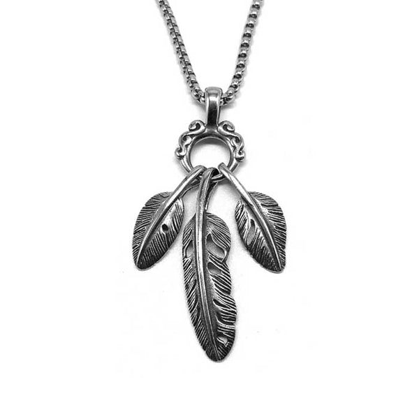 Stainless Steel 3 Feather Pendant Necklace