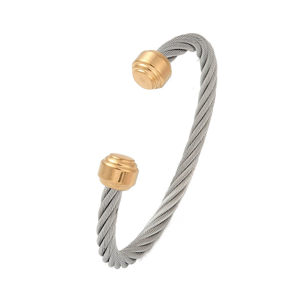 Stainless Steel Twisted Wire Cuff with Gold Ends