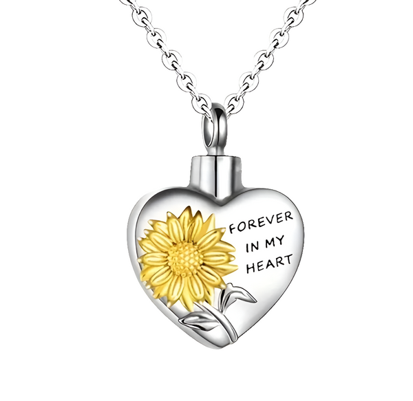 Sunflower Keepsake Memorial Necklace Urn,Stainless Steel