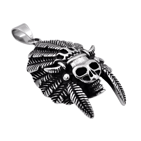 Stainless Steel Native Indian Skull Head Necklace