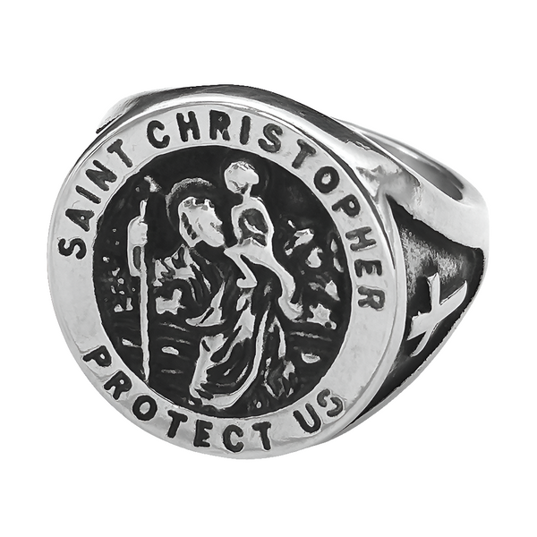 St. Christopher Protect us Stainless Steel Ring