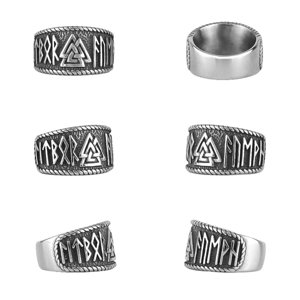 Norse Mythology Viking Odin Triangle Stainless Steel Mens Cool Biker Rings