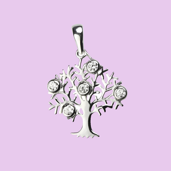 Tree of Life CZ Pendant 24mm Sterling Silver