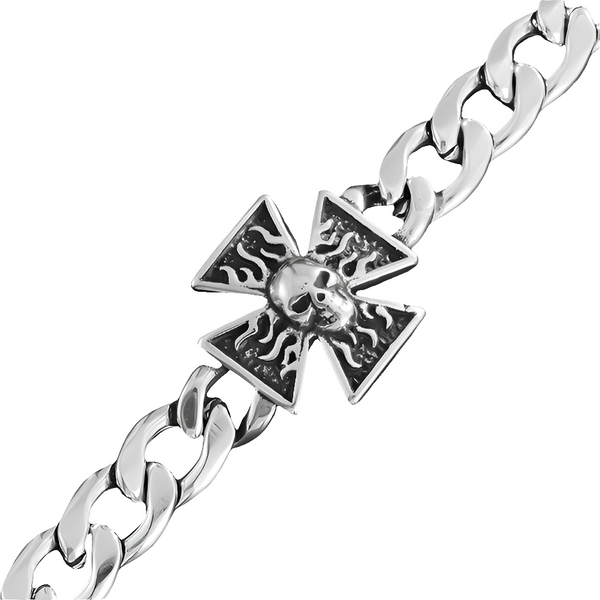 Flaming Skull Iron Cross Bracelet