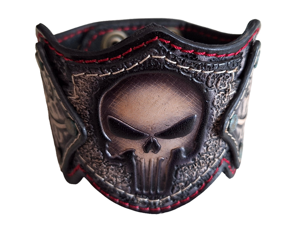 Genuine Leather Handcrafted Foral Punisher Cuff Bracelet