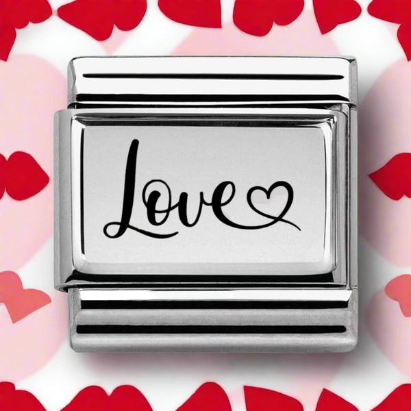Stainless Steel Engraved Love Charm Link
