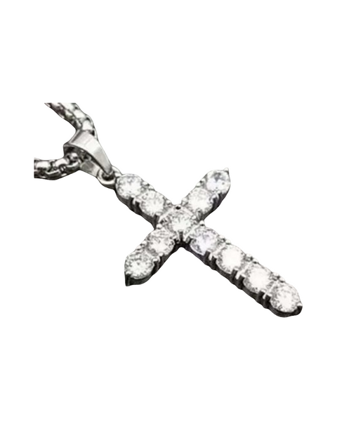 CZ Stainless Steel Cross Pendant Necklace