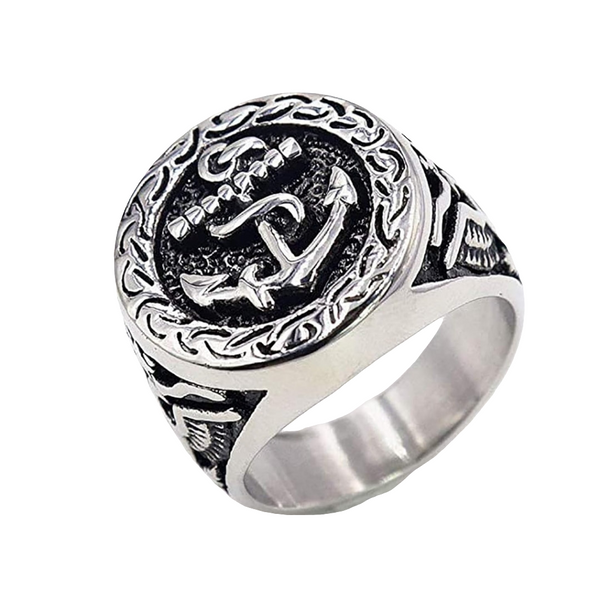 Men's Fashion Ring Viking Simple Ship Anchor Design Stainless Steel