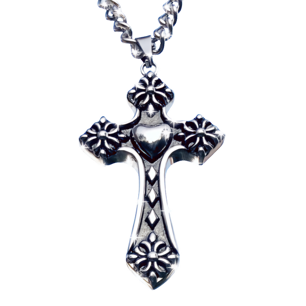 Stainless Steel Heart Cross Necklace