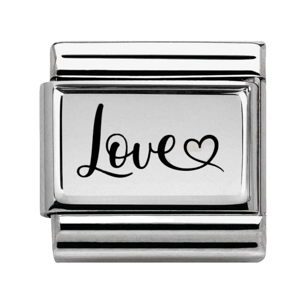 Stainless Steel Engraved Love Charm Link