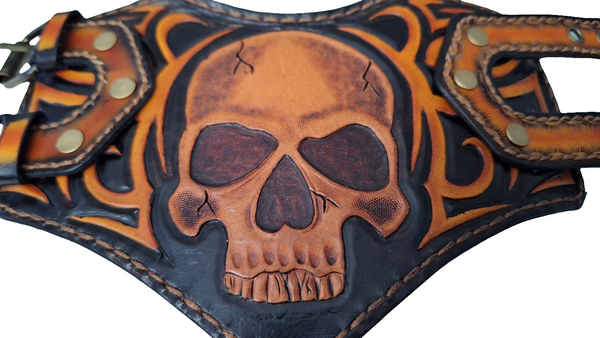 Genuine Leather Handcrafted Custom Skull Tribal Cuff Bracelet