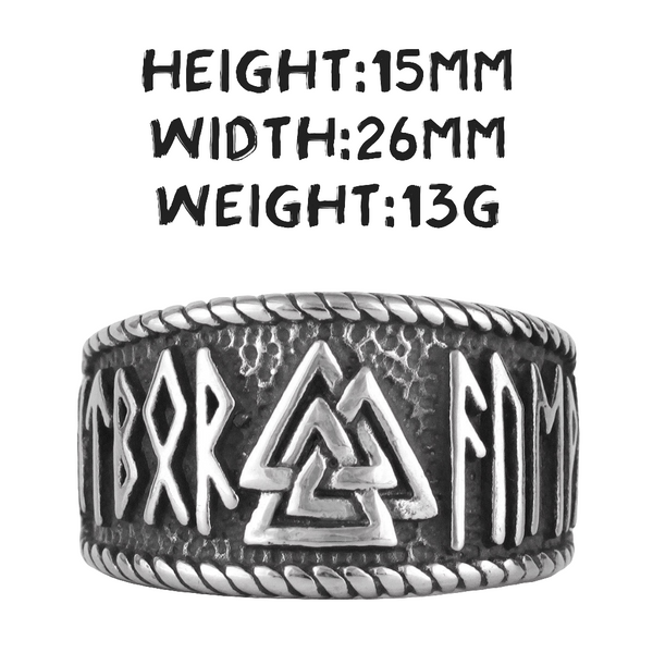 Norse Mythology Viking Odin Triangle Stainless Steel Mens Cool Biker Rings