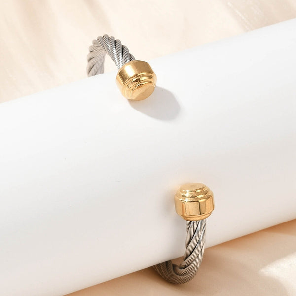 Stainless Steel Twisted Wire Cuff with Gold Ends
