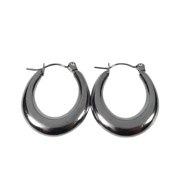 Flat Oval Stainless Steel Hoop Earrings