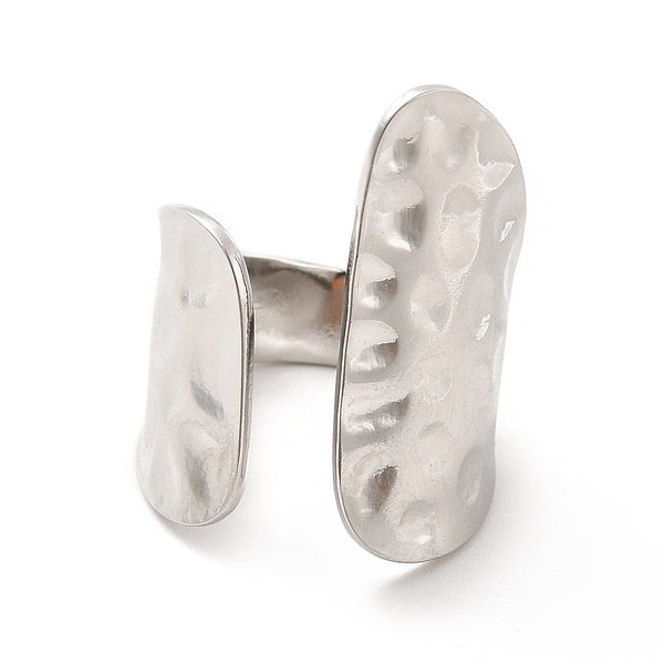 Stainless Steel Textured Wide Flat Open Cuff Ring
