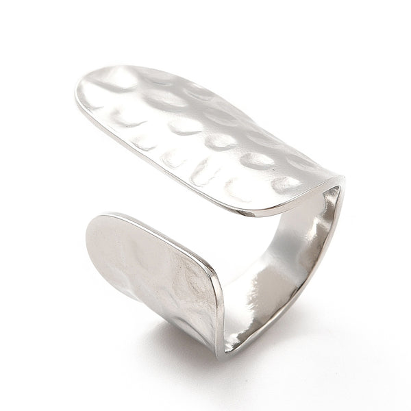 Stainless Steel Textured Wide Flat Open Cuff Ring