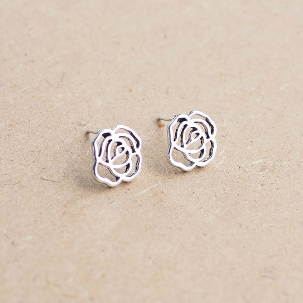 Sterling Silver Open Rose Stud Earrings