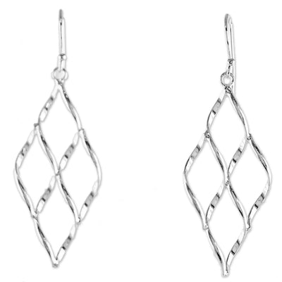 Diamond Shape Openwork Dangle Earrings, Sterling Silver