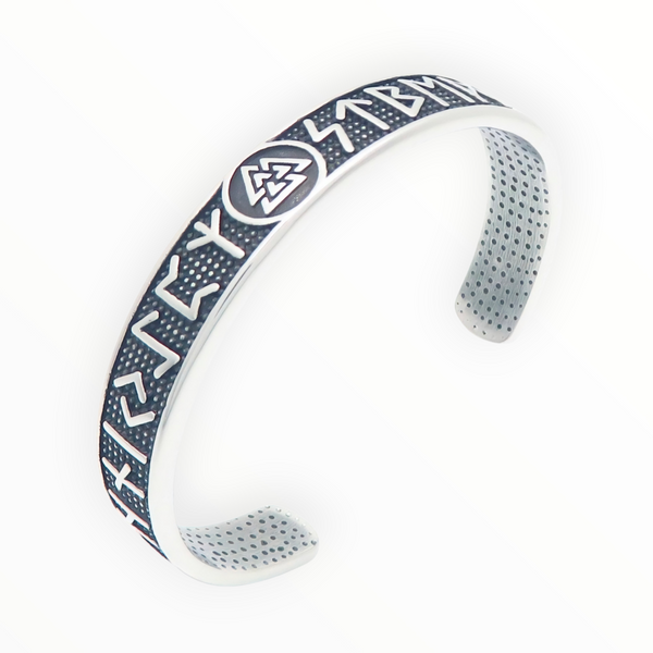 Stainless Steel Viking Runes and Valknut Cuff Bangle