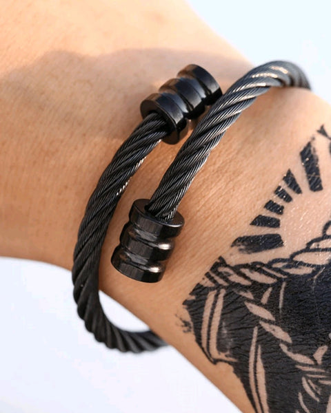 Stainless Steel Wire-Woven Geometric Black Plated Bracelet