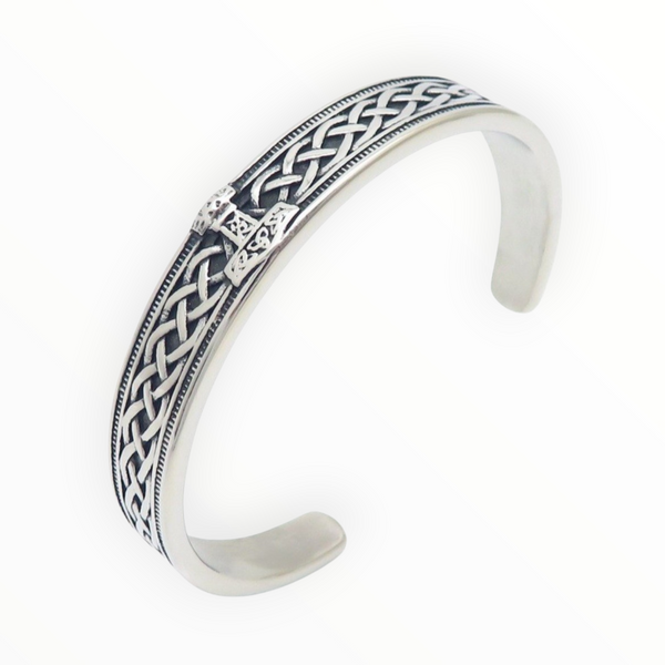 Viking Stainless Steel Celtic Knot Thor's Hammer Cuff Bangle