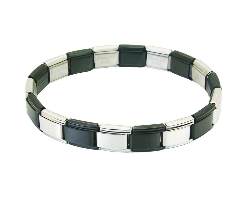 9mm Black & Silver Two Tone Bracelet