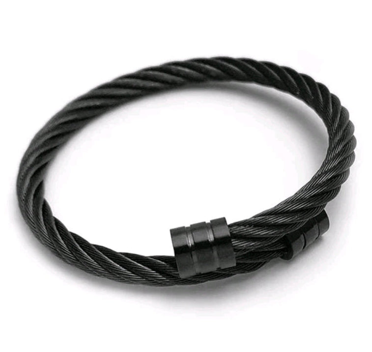 Stainless Steel Wire-Woven Geometric Black Plated Bracelet