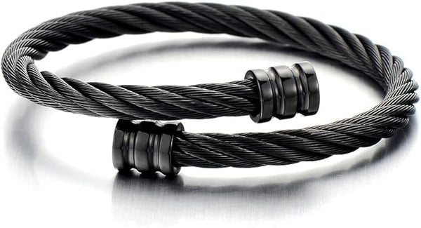 Stainless Steel Wire-Woven Geometric Black Plated Bracelet