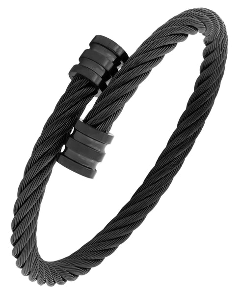 Stainless Steel Wire-Woven Geometric Black Plated Bracelet