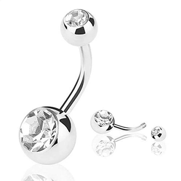 Stainless Steel Double Jewel Belly Ring