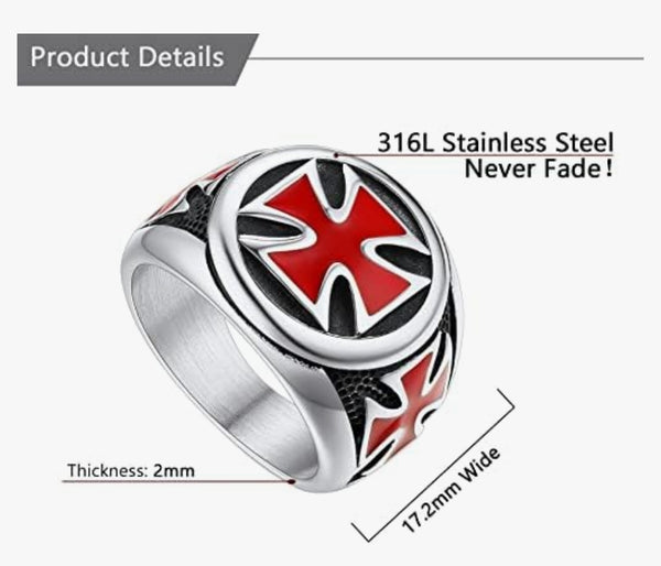 Men's Templar Cross Ring in Stainless Steel