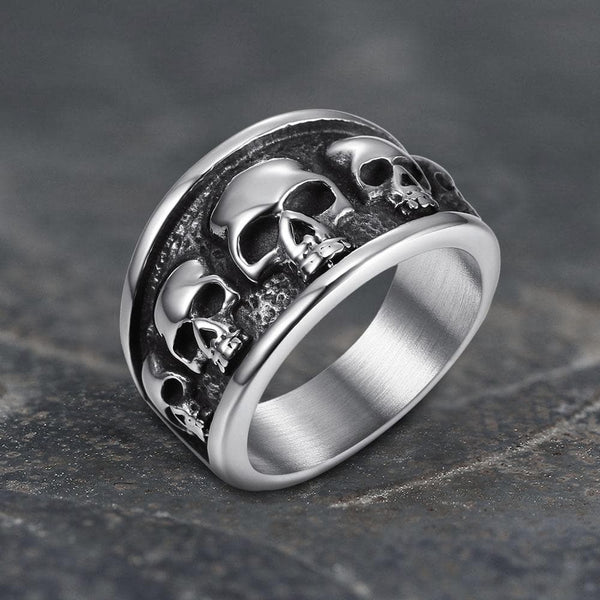 Stainless Steel 5 Paved Skull Heads