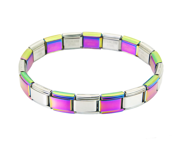9mm Rainbow & Silver 2 Tone Italian Charm Bracelet