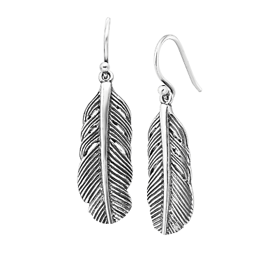 Feather Dangling Earrings, Sterling Silver