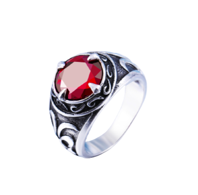 Stainless Steel Red CZ Ring